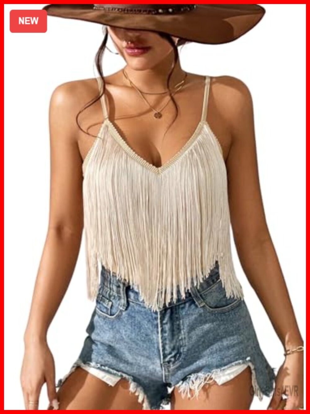 Women's Western Cowgirl Fringe Tank V-Neck Adjustable Straps Festival